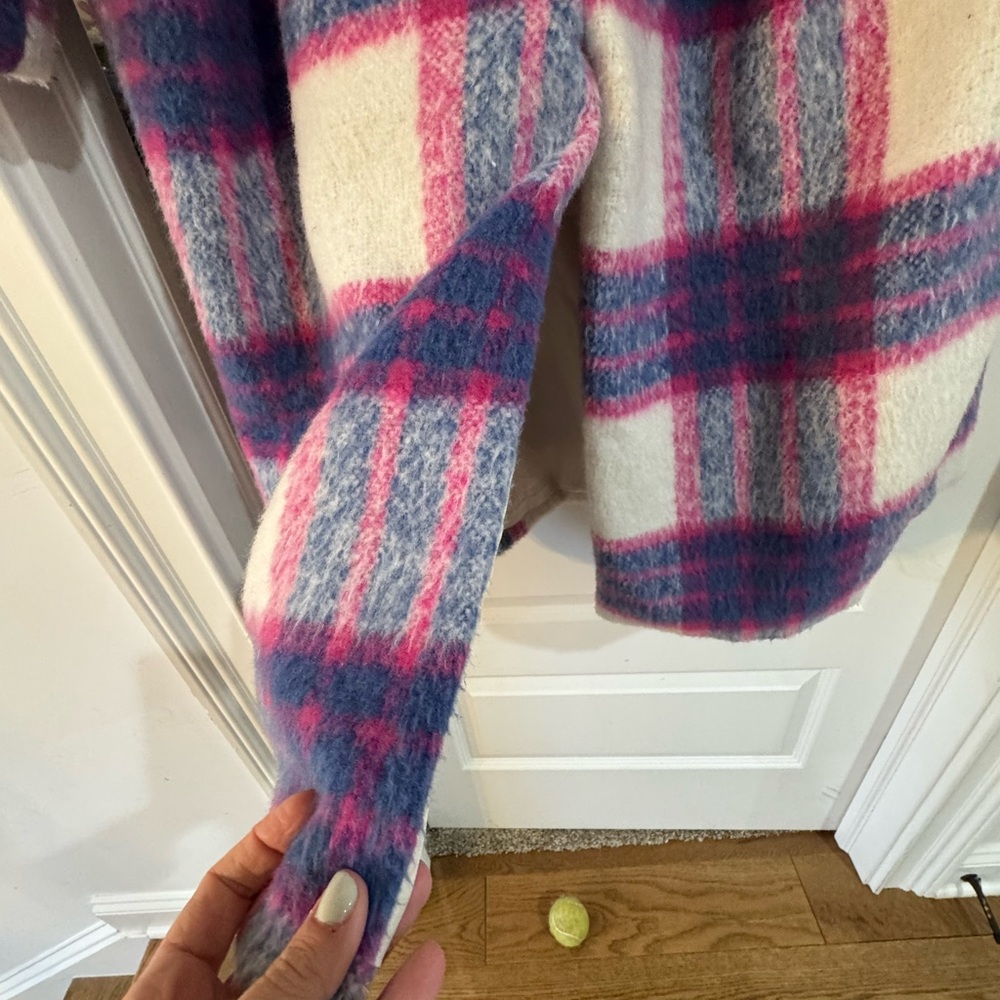 Vici Plaid Long Coat in Pink and Blue - colorful coat - Picture 5 of 5